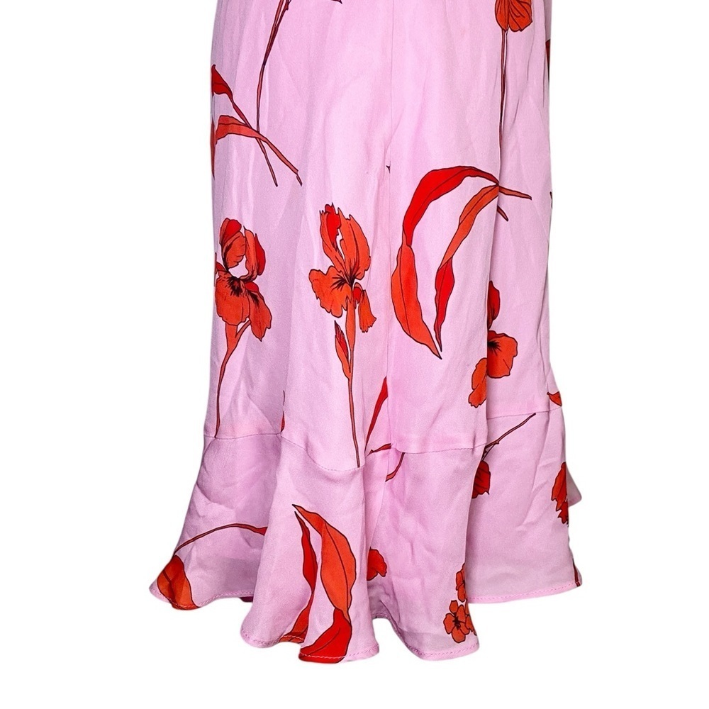 Parker Pink & Red Floral Pink Wrap Dress with Flounce Sleeves - Picture 7 of 16
